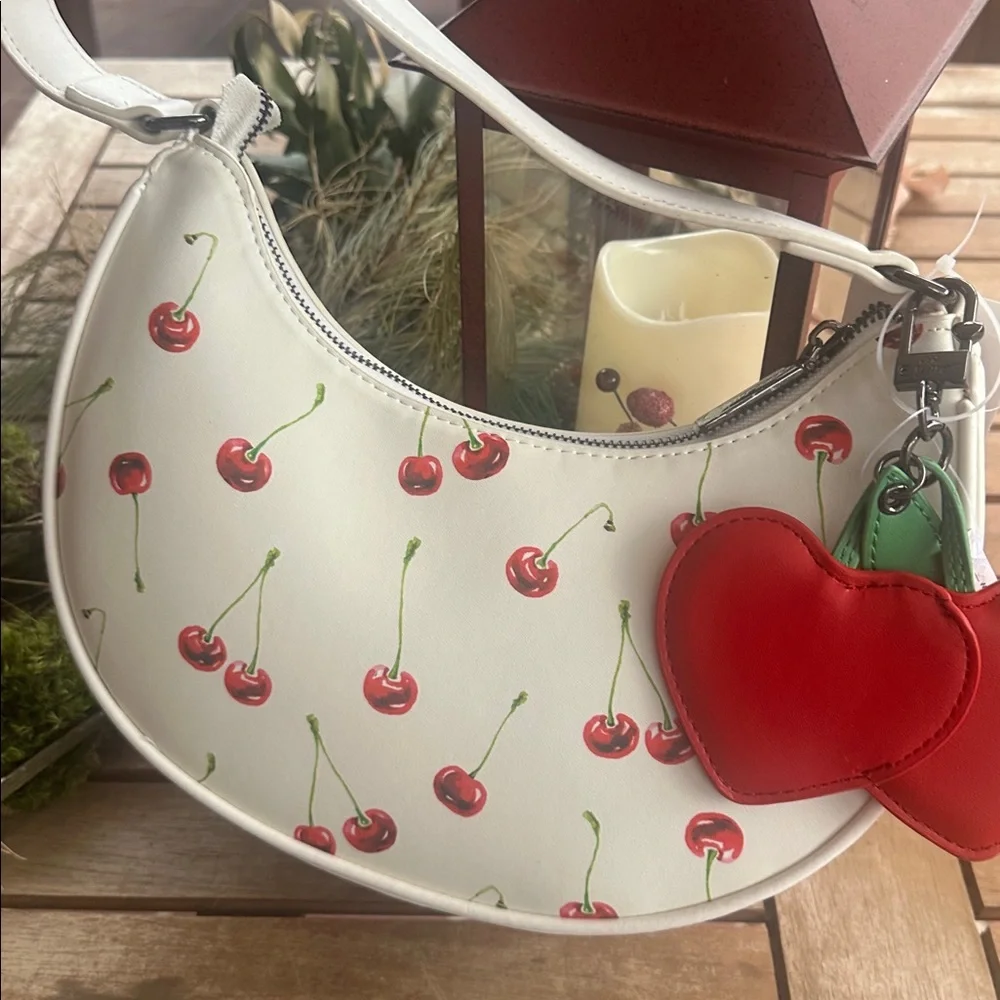 Betsey Johnson half moon white with cherries shoulder bag
